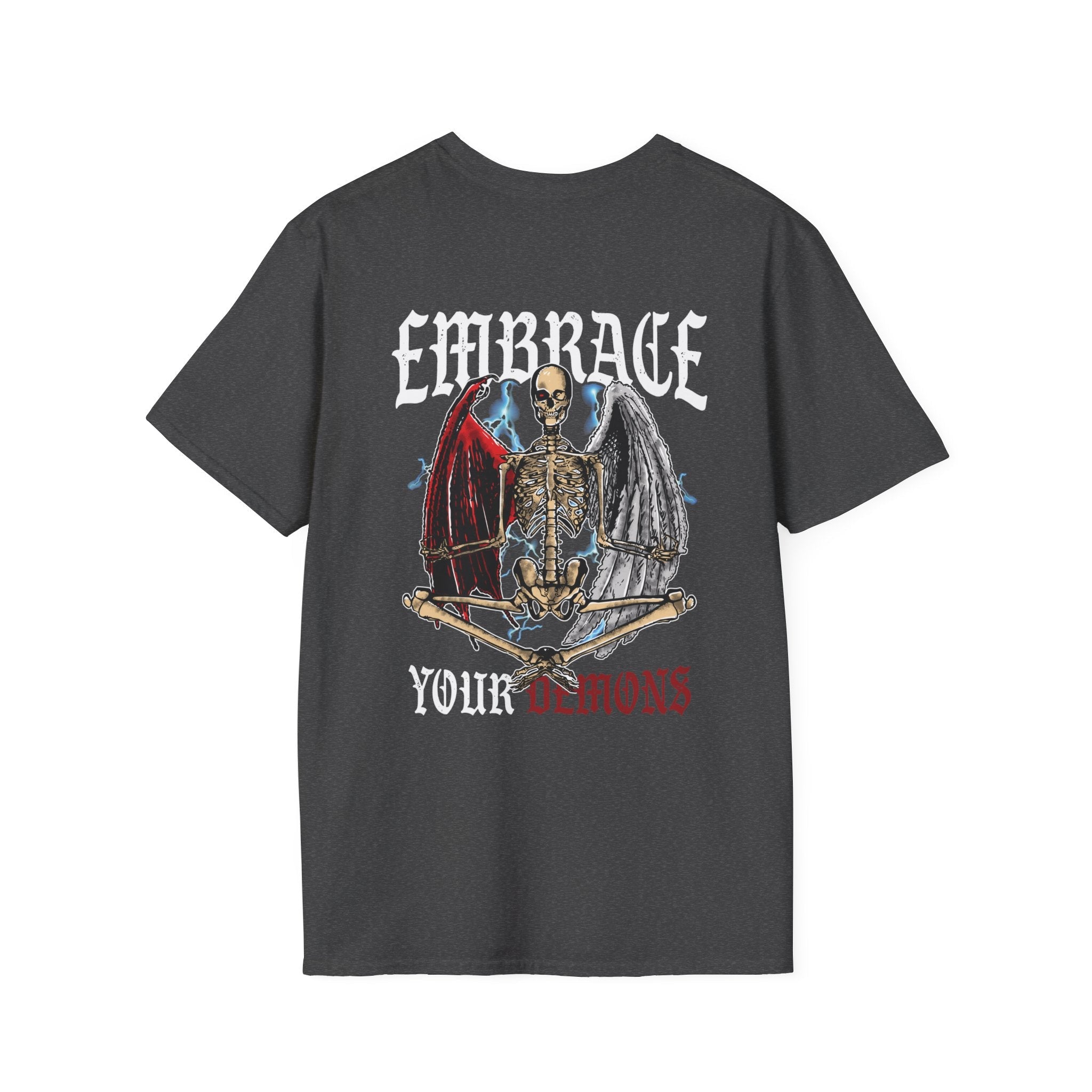 Embrace Your Demons T-Shirt — Gothic Angel & Demon Skeleton Graphic - EMBRACE YOUR DEMONS