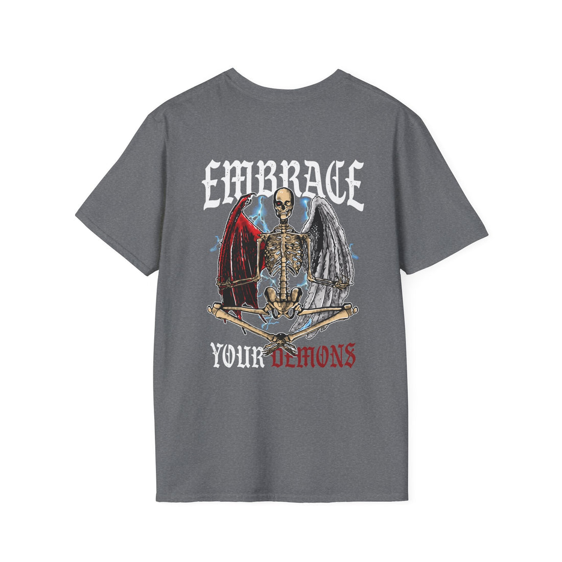 Embrace Your Demons T-Shirt — Gothic Angel & Demon Skeleton Graphic - EMBRACE YOUR DEMONS