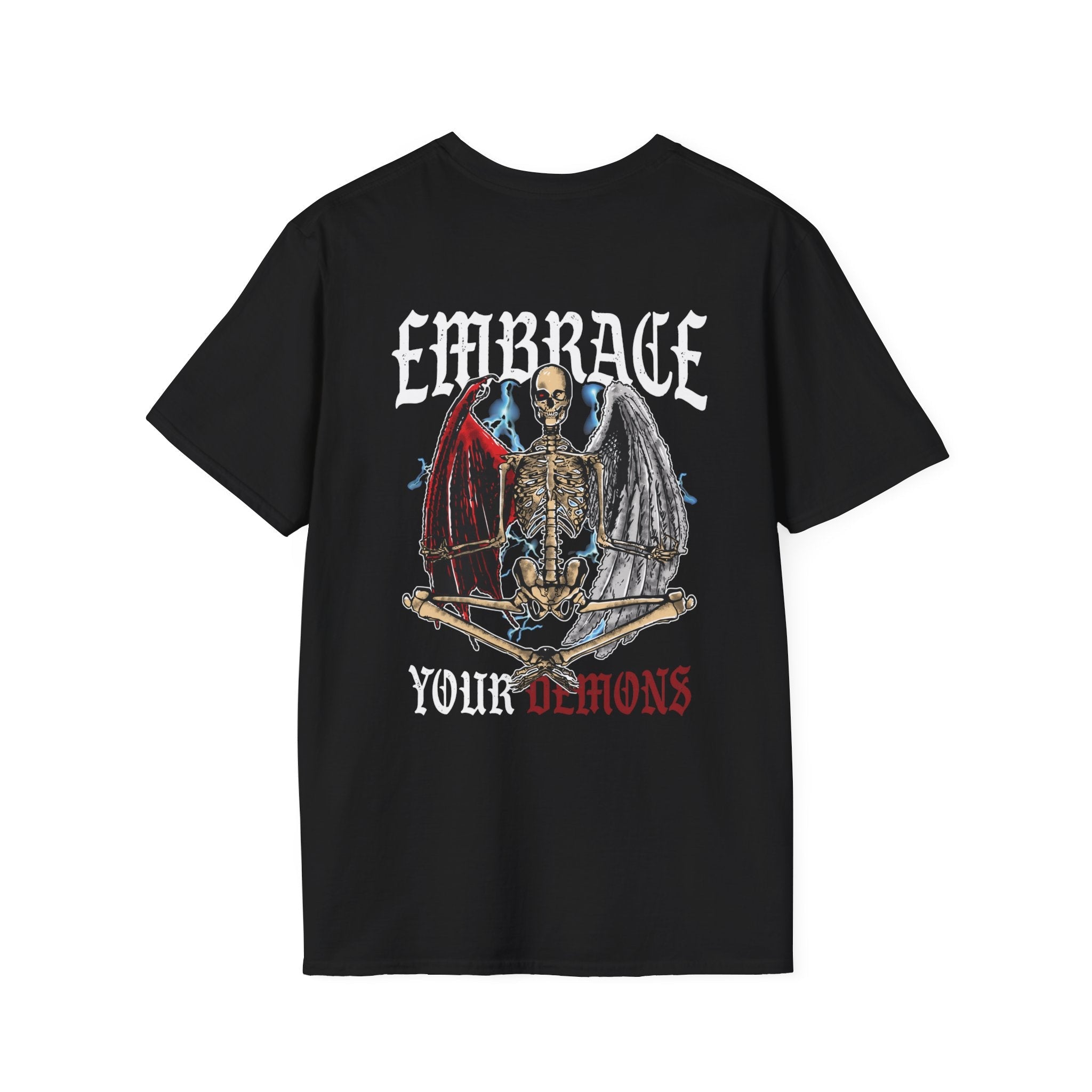 Embrace Your Demons T-Shirt — Gothic Angel & Demon Skeleton Graphic - EMBRACE YOUR DEMONS