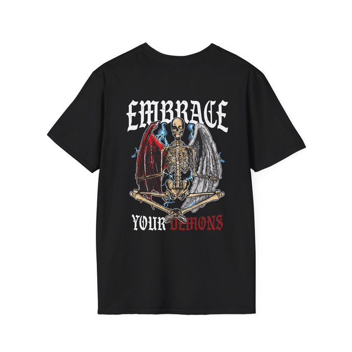 Embrace Your Demons T-Shirt — Gothic Angel & Demon Skeleton Graphic - EMBRACE YOUR DEMONS