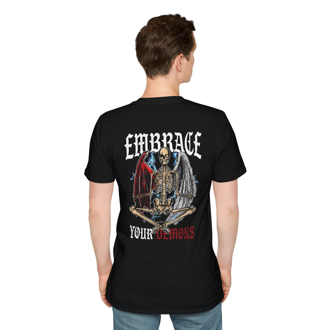 Embrace Your Demons T-Shirt — Gothic Angel & Demon Skeleton Graphic - EMBRACE YOUR DEMONS
