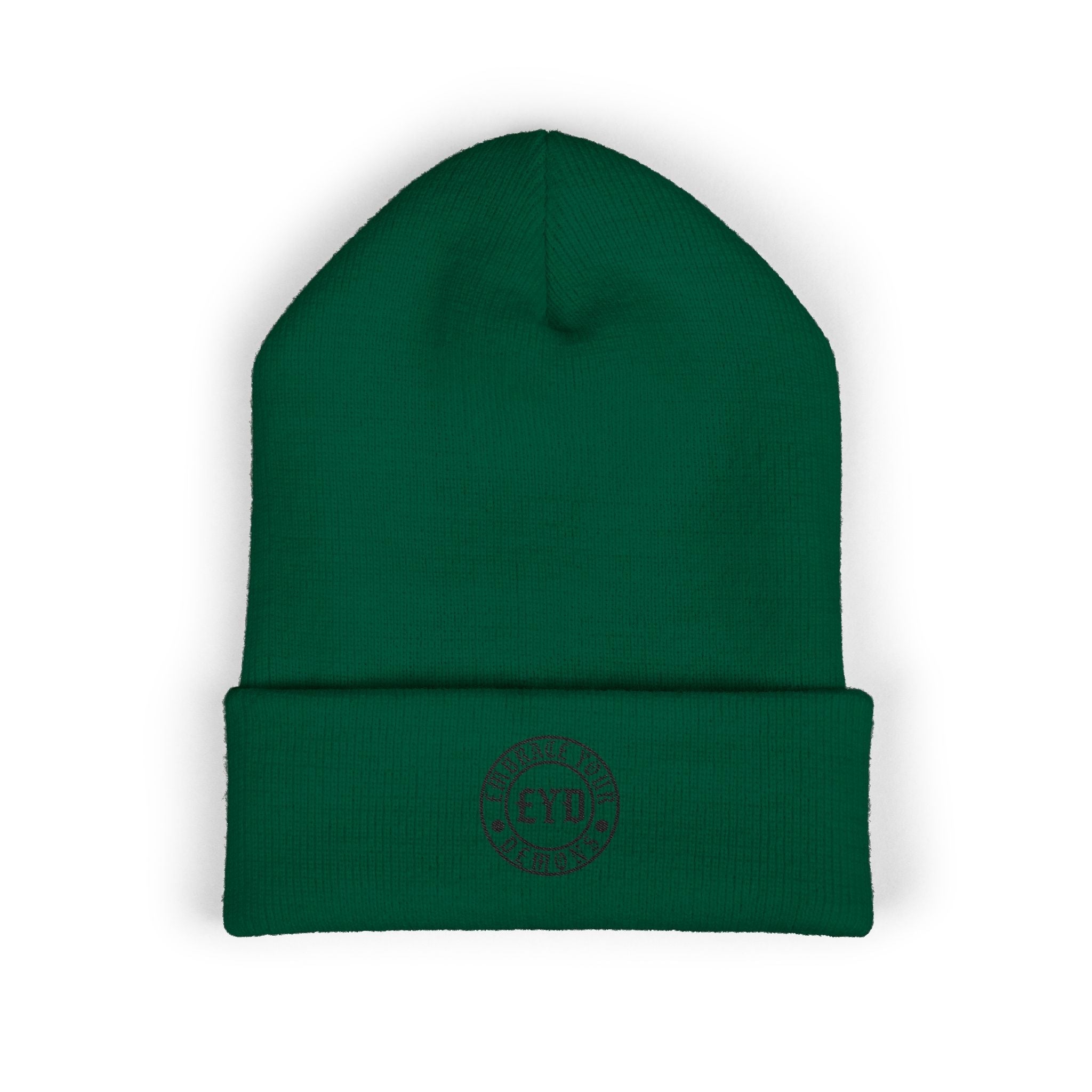 Embroidered 'EYO' Classic Cuffed Beanie — Minimal Logo Knit Hat - EMBRACE YOUR DEMONS