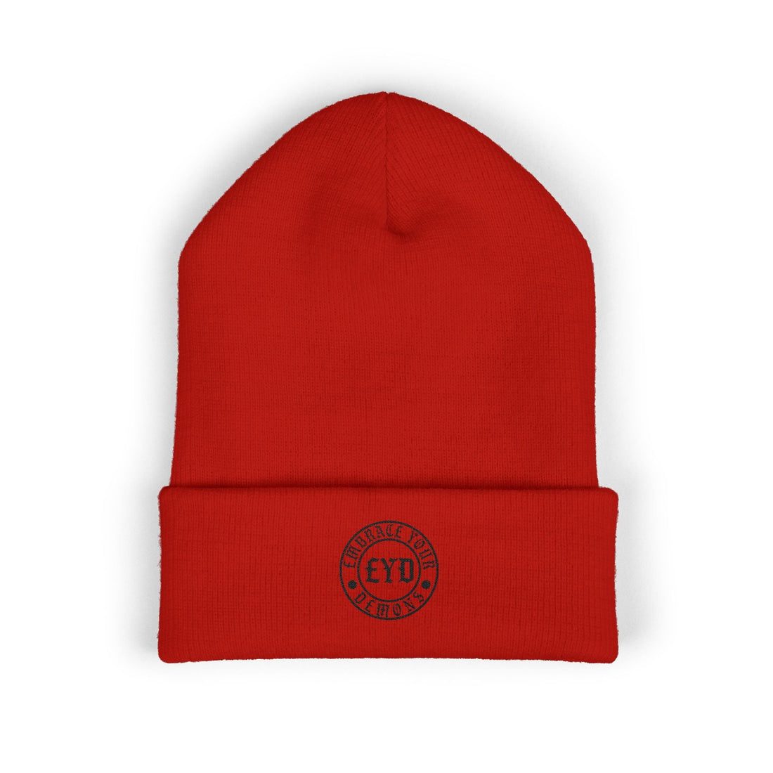 Embroidered 'EYO' Classic Cuffed Beanie — Minimal Logo Knit Hat - EMBRACE YOUR DEMONS