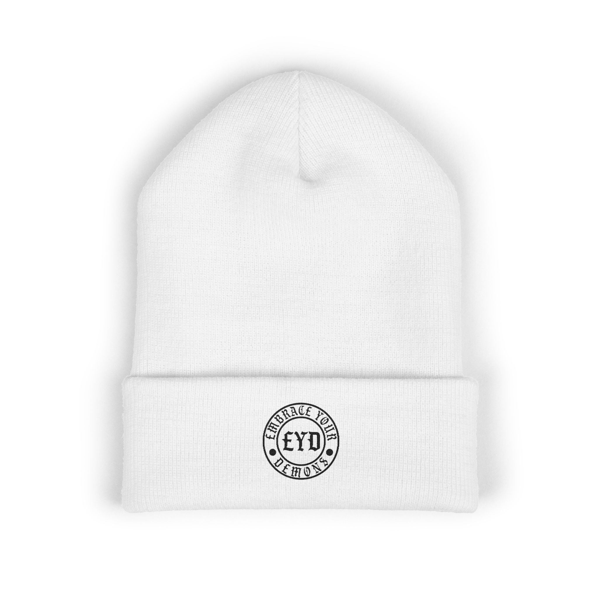 Embroidered 'EYO' Classic Cuffed Beanie — Minimal Logo Knit Hat - EMBRACE YOUR DEMONS