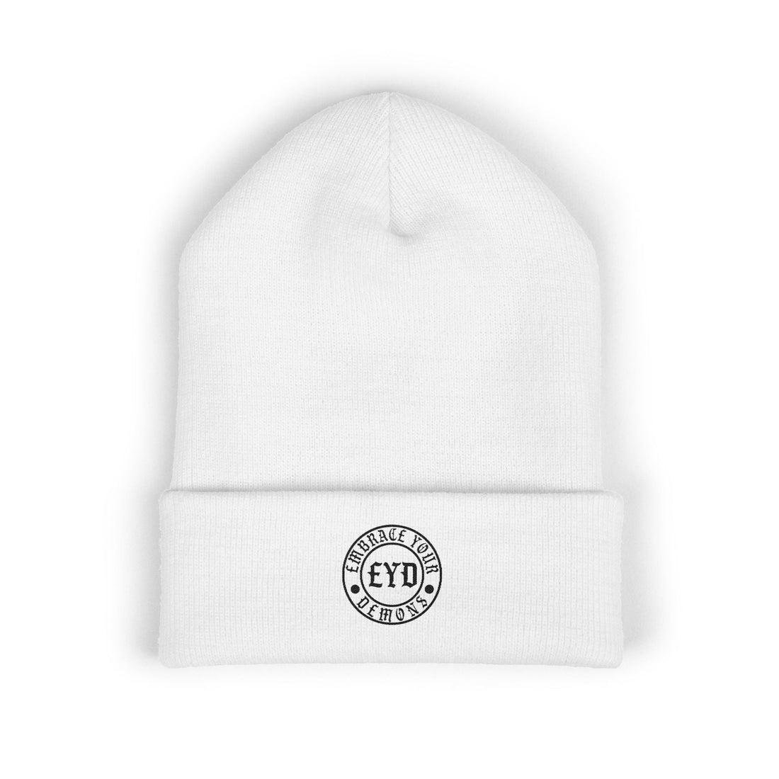 Embroidered 'EYO' Classic Cuffed Beanie — Minimal Logo Knit Hat - EMBRACE YOUR DEMONS