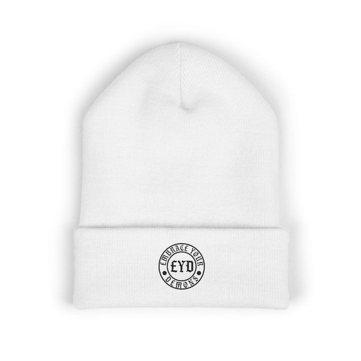 Embroidered 'EYO' Classic Cuffed Beanie — Minimal Logo Knit Hat - EMBRACE YOUR DEMONS