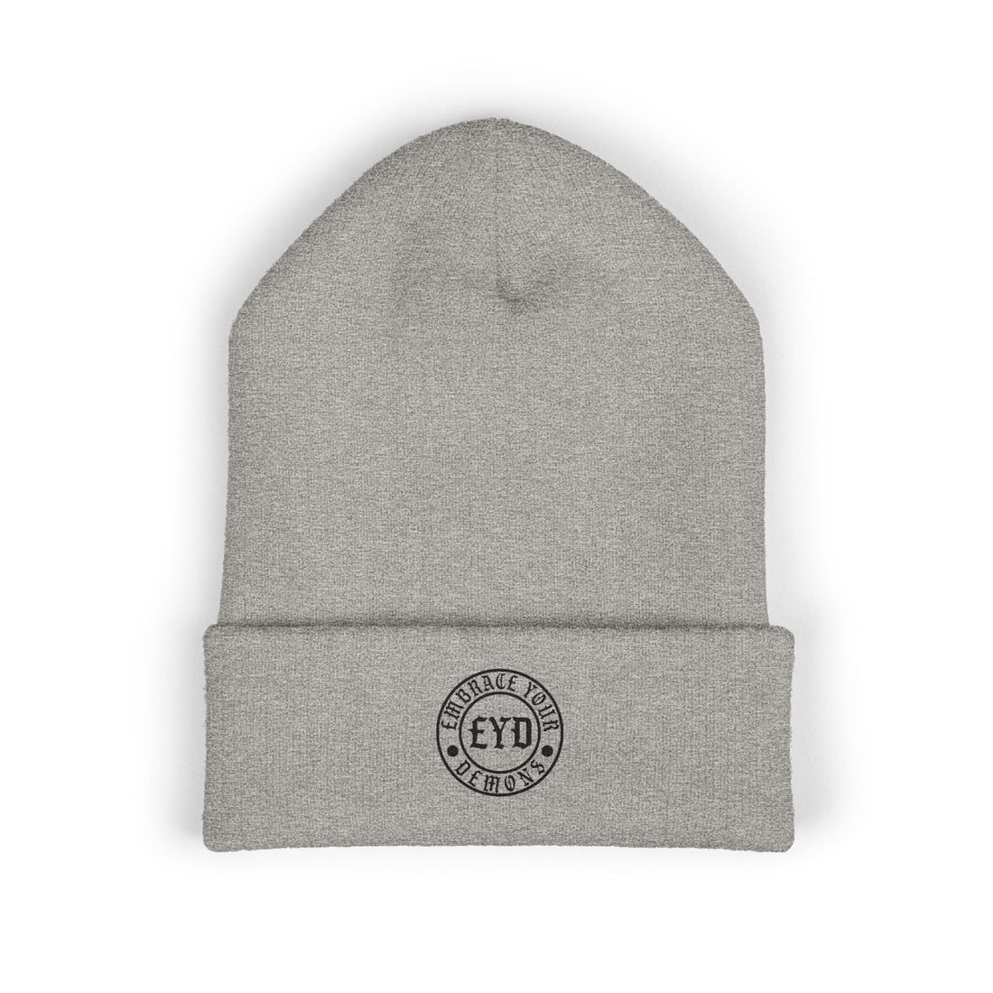 Embroidered 'EYO' Classic Cuffed Beanie — Minimal Logo Knit Hat - EMBRACE YOUR DEMONS