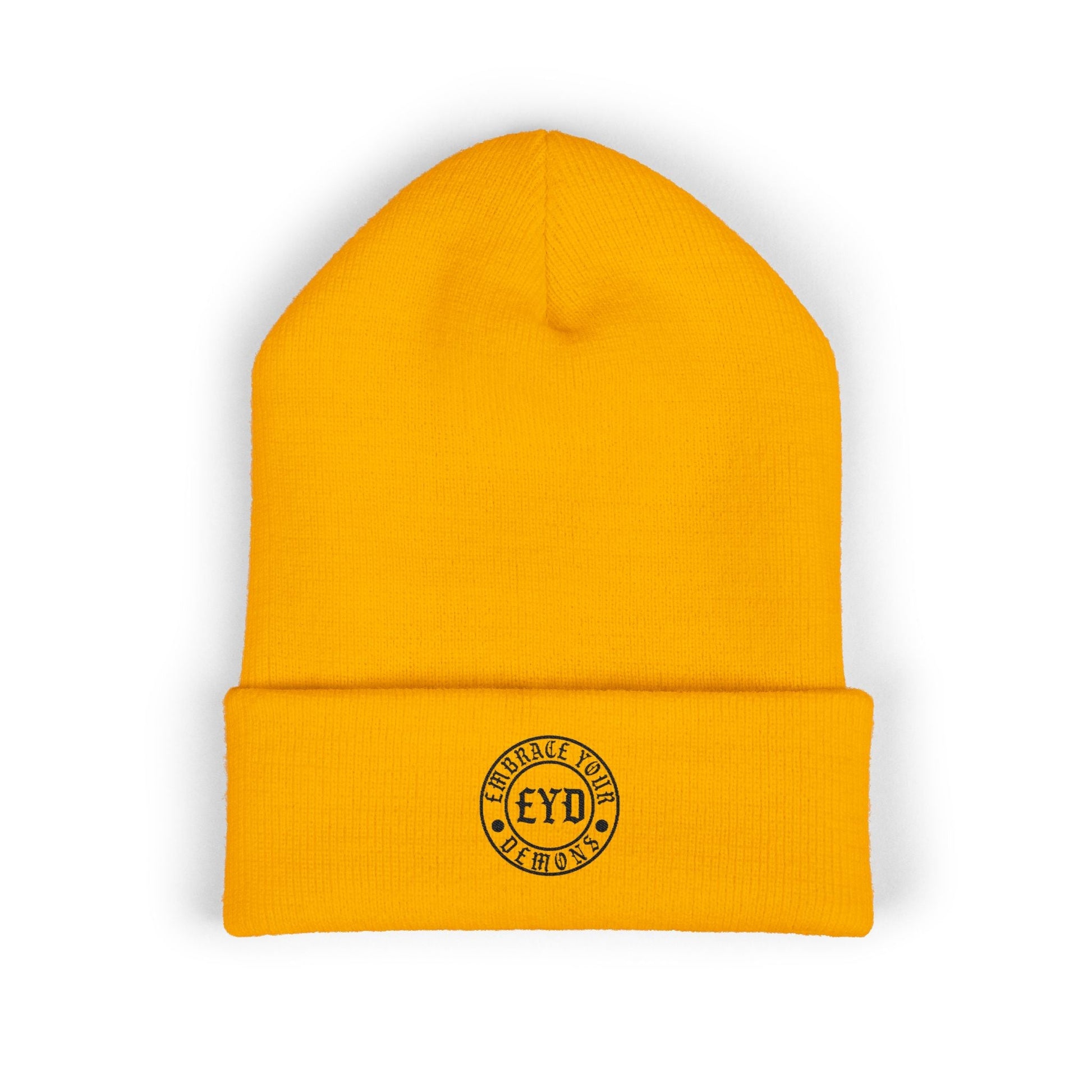 Embroidered 'EYO' Classic Cuffed Beanie — Minimal Logo Knit Hat - EMBRACE YOUR DEMONS