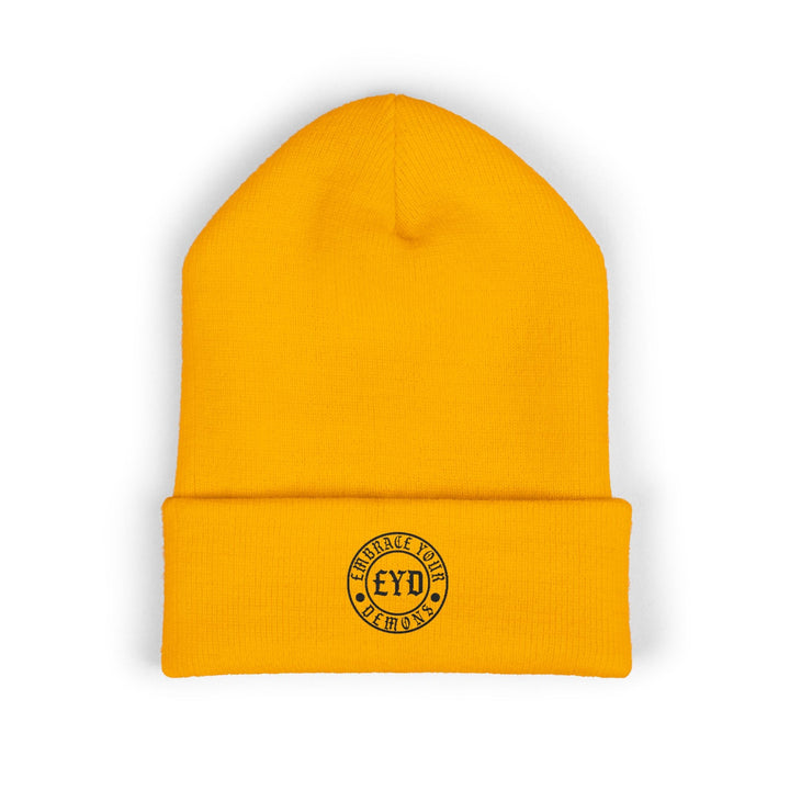 Embroidered 'EYO' Classic Cuffed Beanie — Minimal Logo Knit Hat - EMBRACE YOUR DEMONS