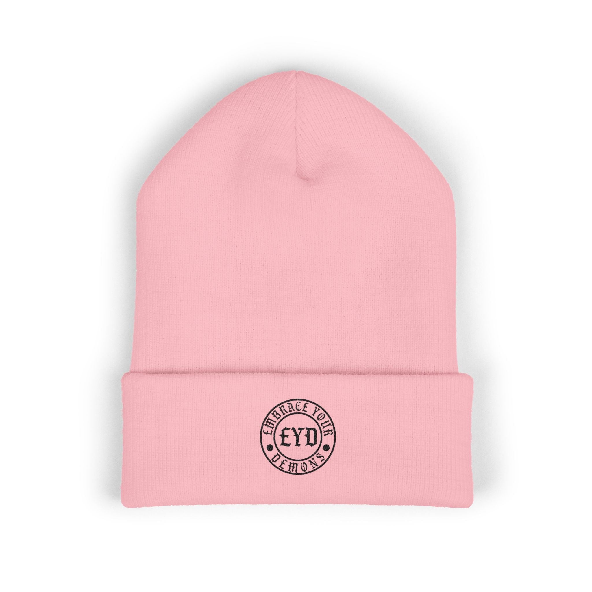 Embroidered 'EYO' Classic Cuffed Beanie — Minimal Logo Knit Hat - EMBRACE YOUR DEMONS