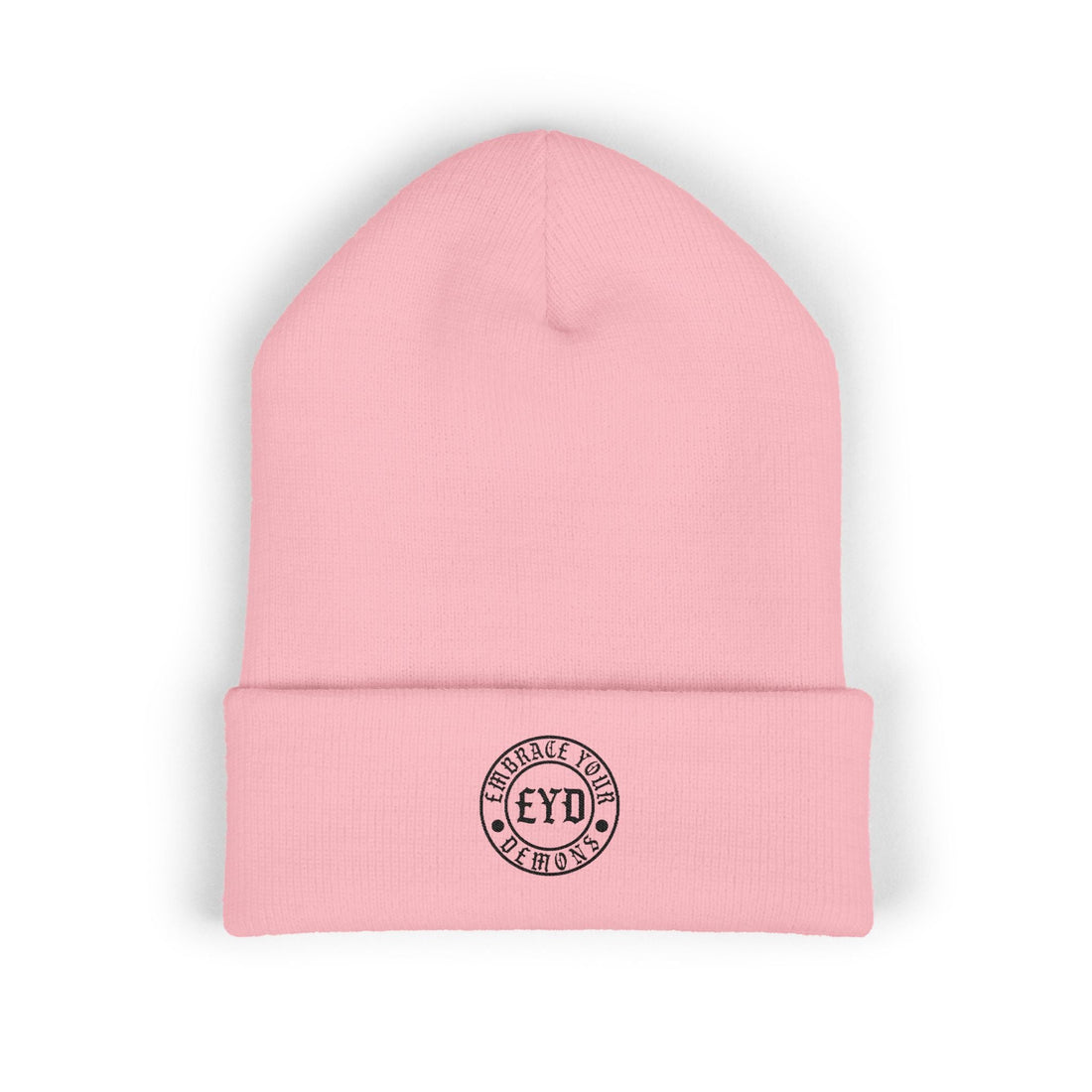 Embroidered 'EYO' Classic Cuffed Beanie — Minimal Logo Knit Hat - EMBRACE YOUR DEMONS