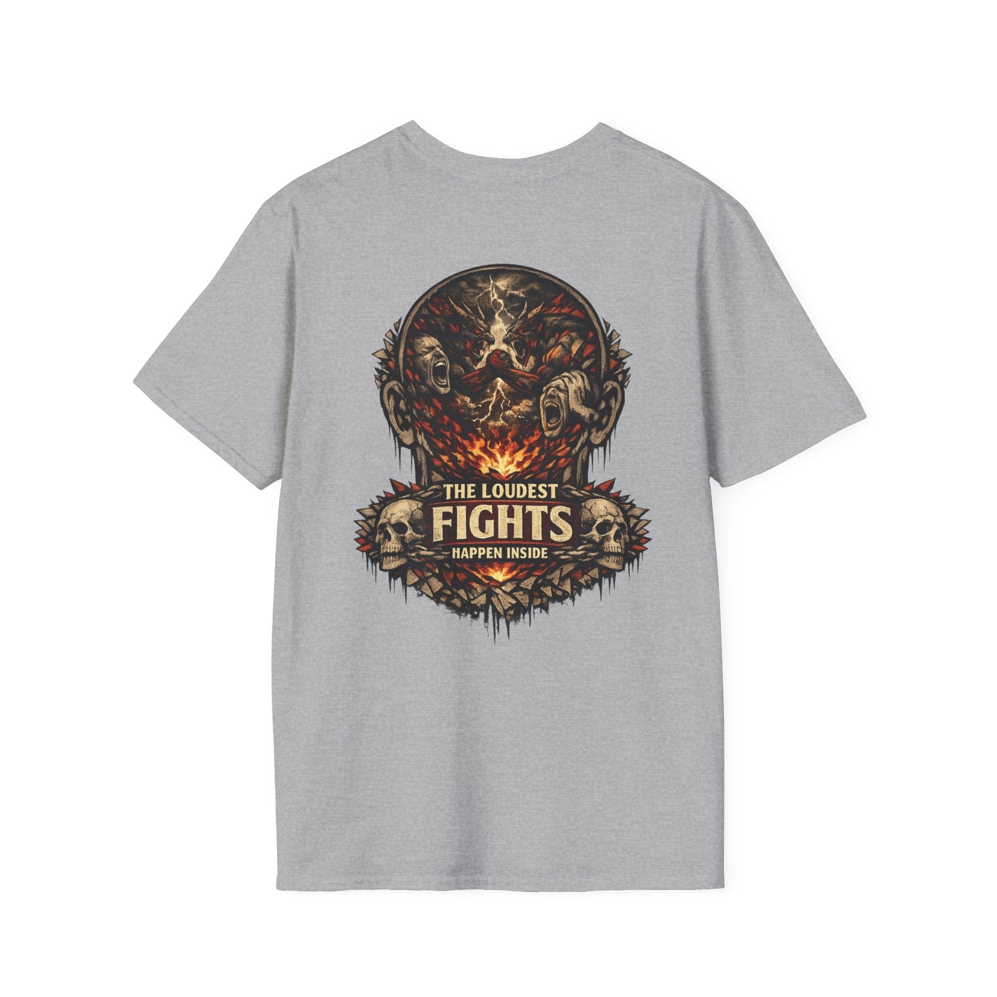 Graphic T-Shirt — “The Loudest Fights Happen Inside” Skull & Flame Design - EMBRACE YOUR DEMONS