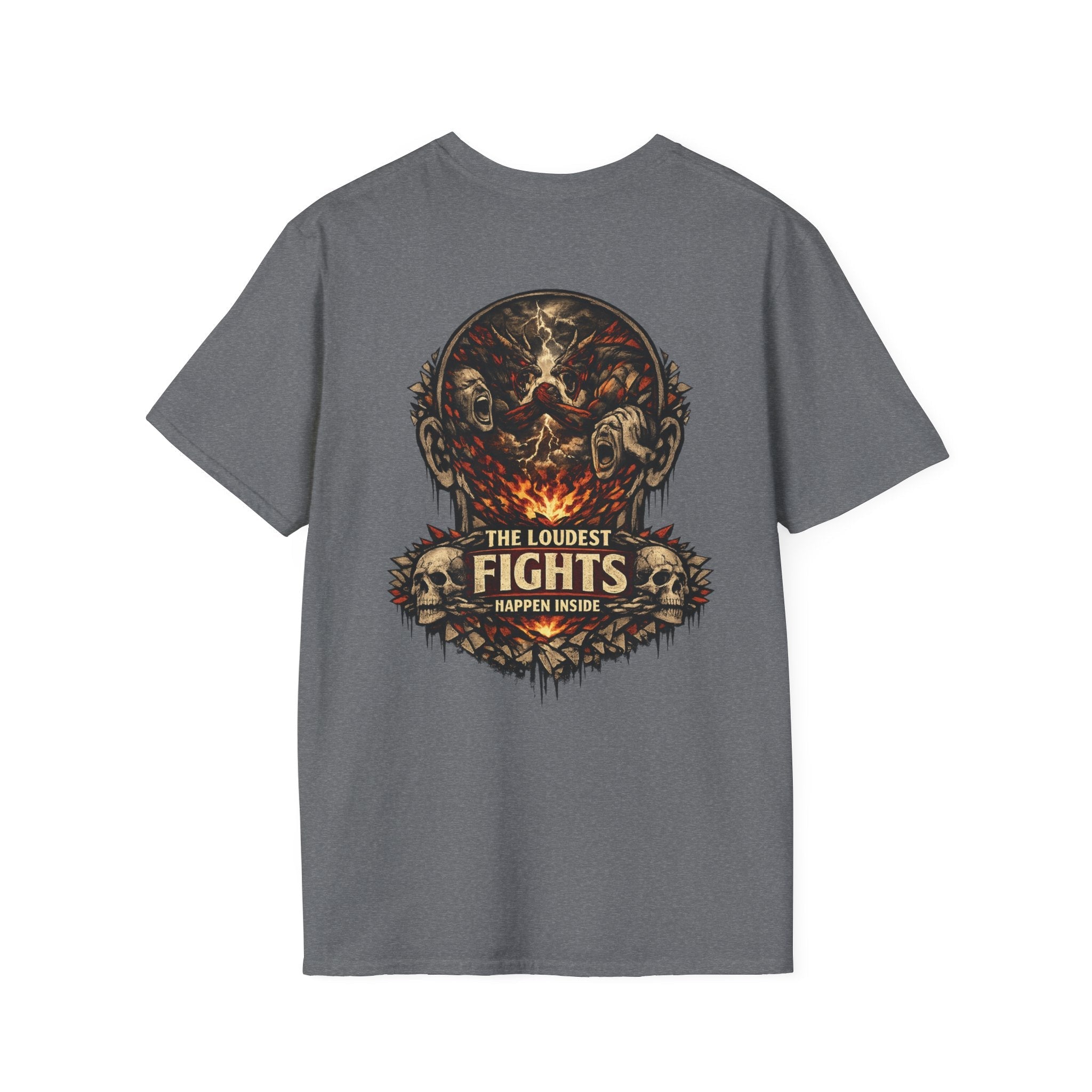 Graphic T-Shirt — “The Loudest Fights Happen Inside” Skull & Flame Design - EMBRACE YOUR DEMONS