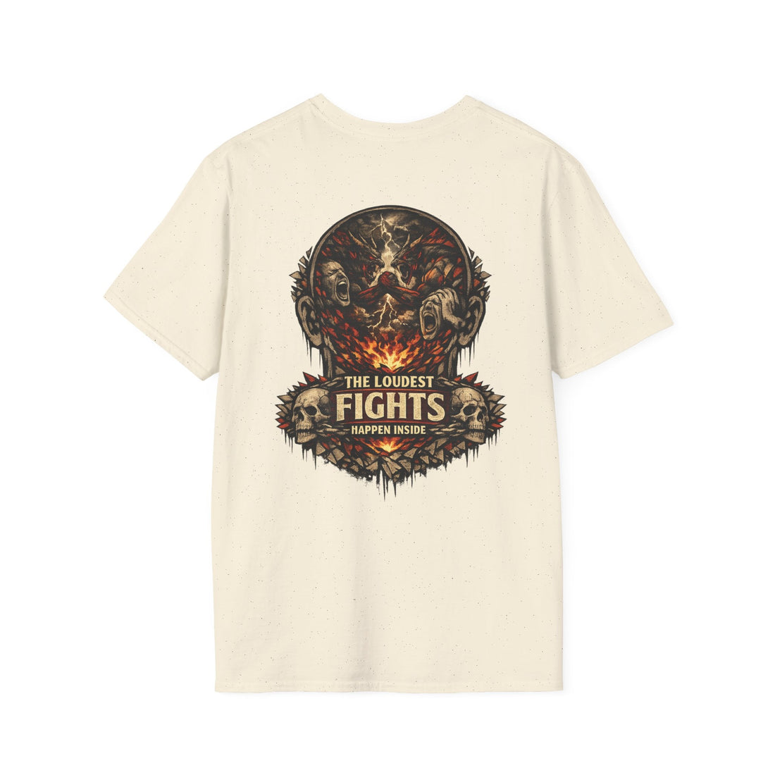 Graphic T-Shirt — “The Loudest Fights Happen Inside” Skull & Flame Design - EMBRACE YOUR DEMONS