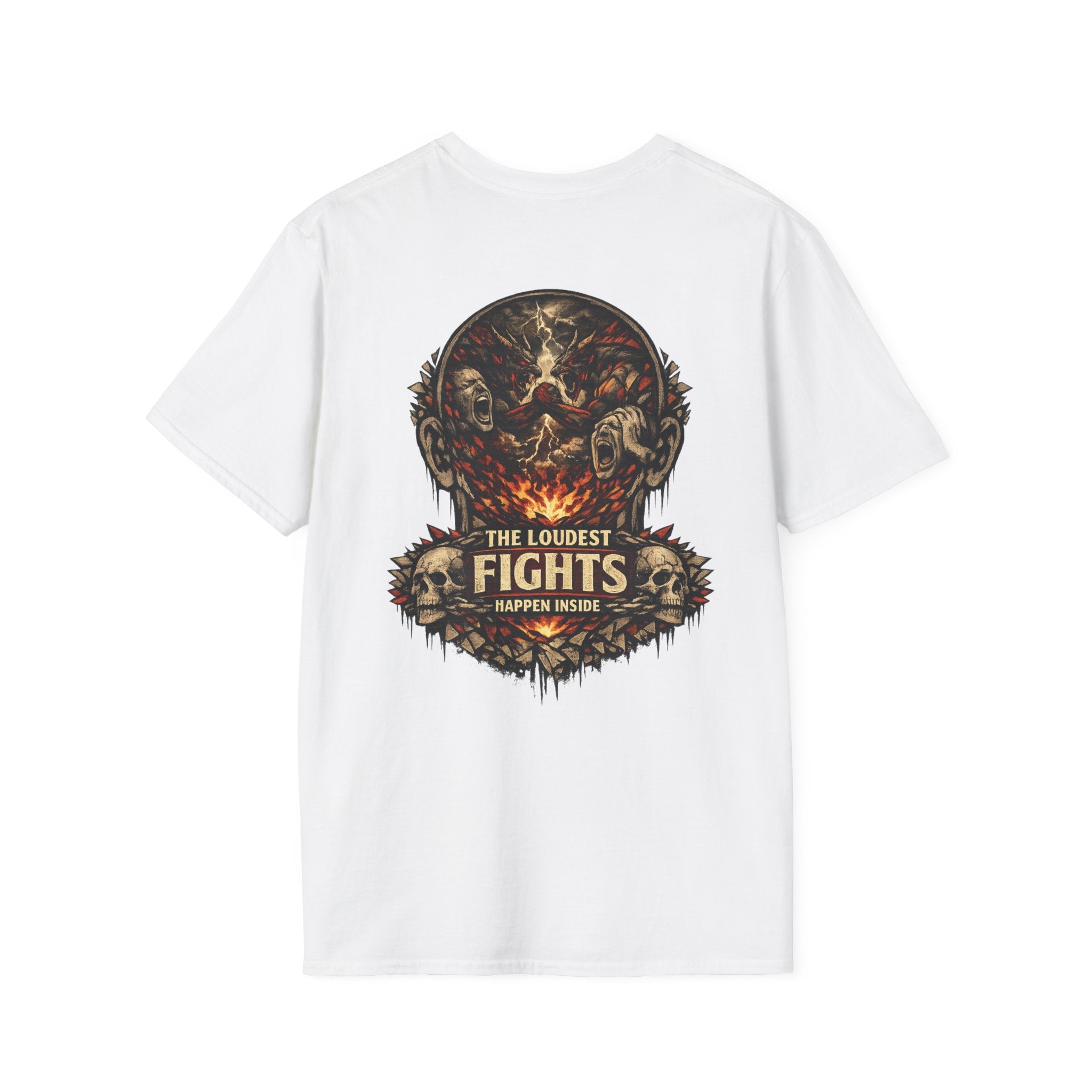 Graphic T-Shirt — “The Loudest Fights Happen Inside” Skull & Flame Design - EMBRACE YOUR DEMONS