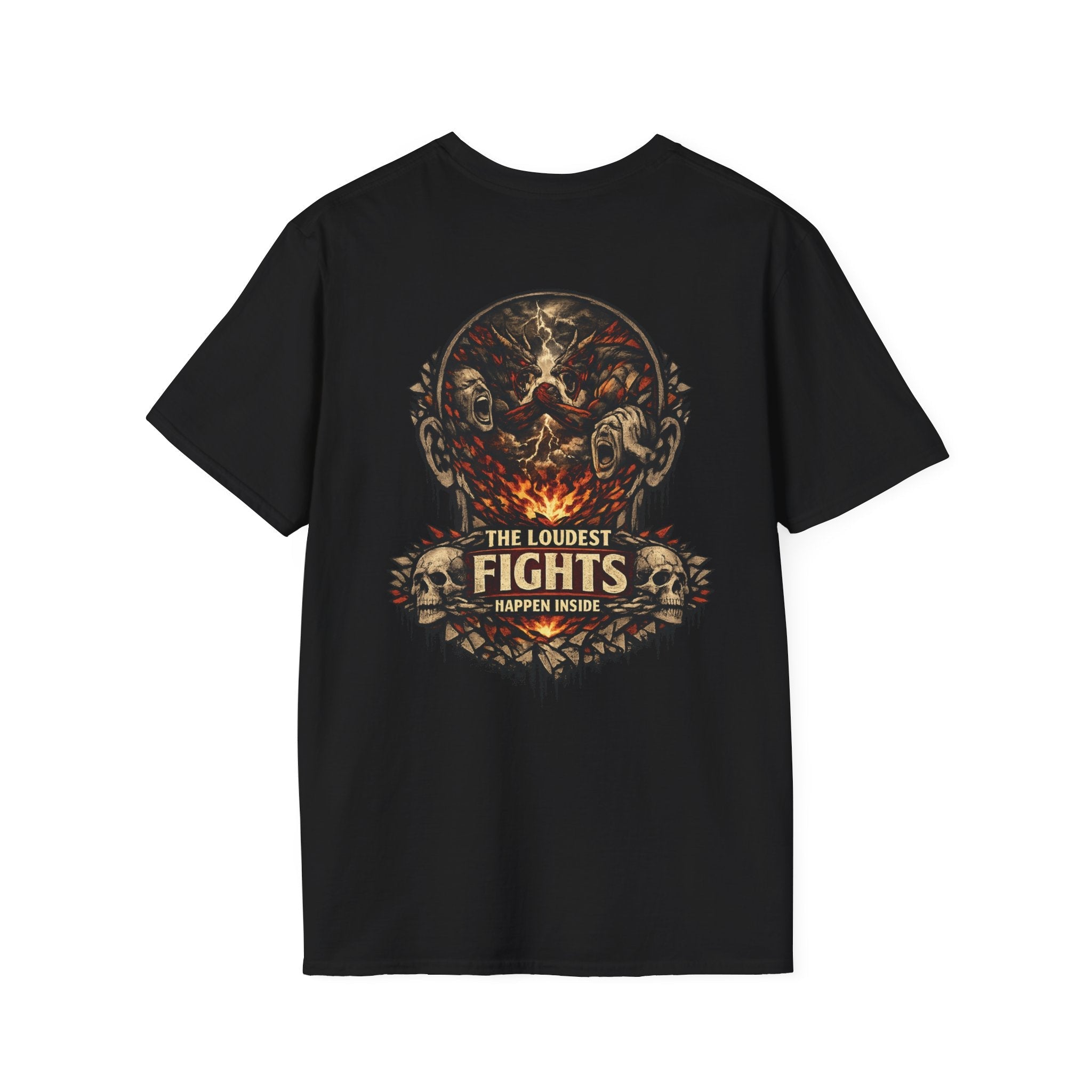 Graphic T-Shirt — “The Loudest Fights Happen Inside” Skull & Flame Design - EMBRACE YOUR DEMONS