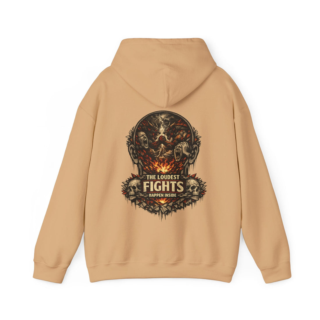 Heavyweight Hoodie — “The Loudest Fights Happen Inside” Graphic Back Print - EMBRACE YOUR DEMONS
