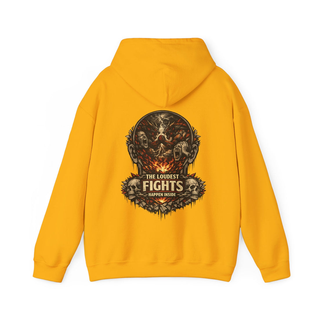 Heavyweight Hoodie — “The Loudest Fights Happen Inside” Graphic Back Print - EMBRACE YOUR DEMONS