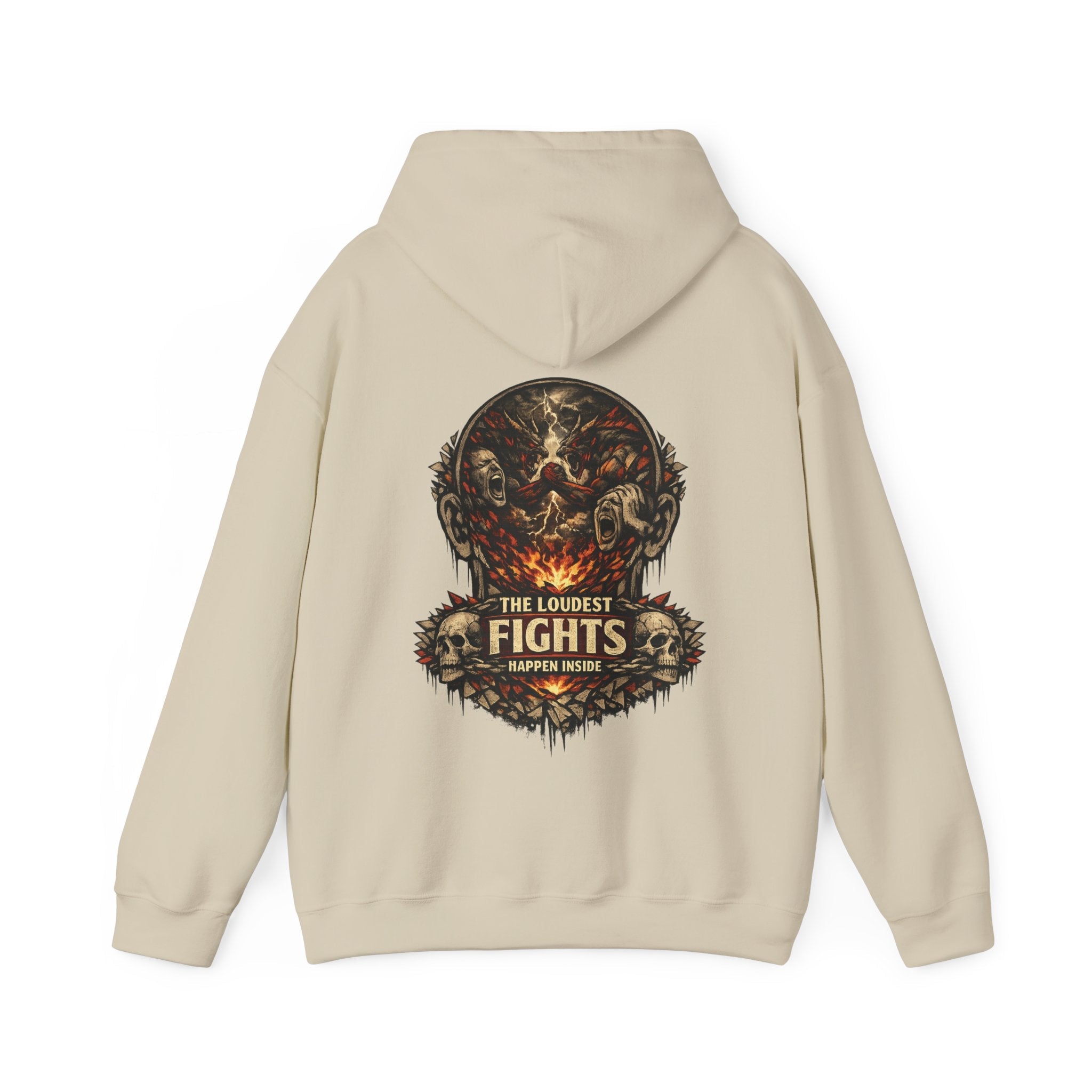 Heavyweight Hoodie — “The Loudest Fights Happen Inside” Graphic Back Print - EMBRACE YOUR DEMONS