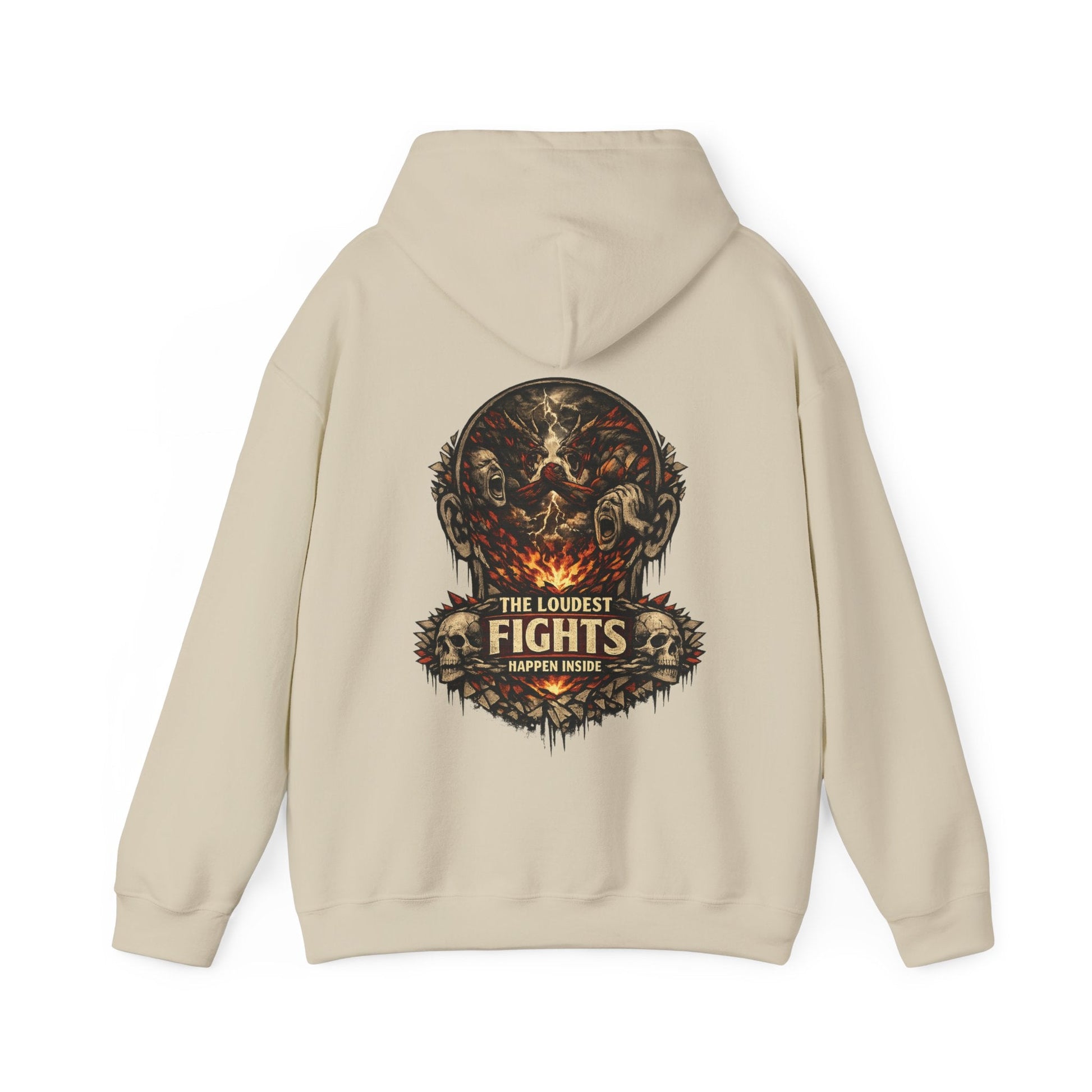 Heavyweight Hoodie — “The Loudest Fights Happen Inside” Graphic Back Print - EMBRACE YOUR DEMONS