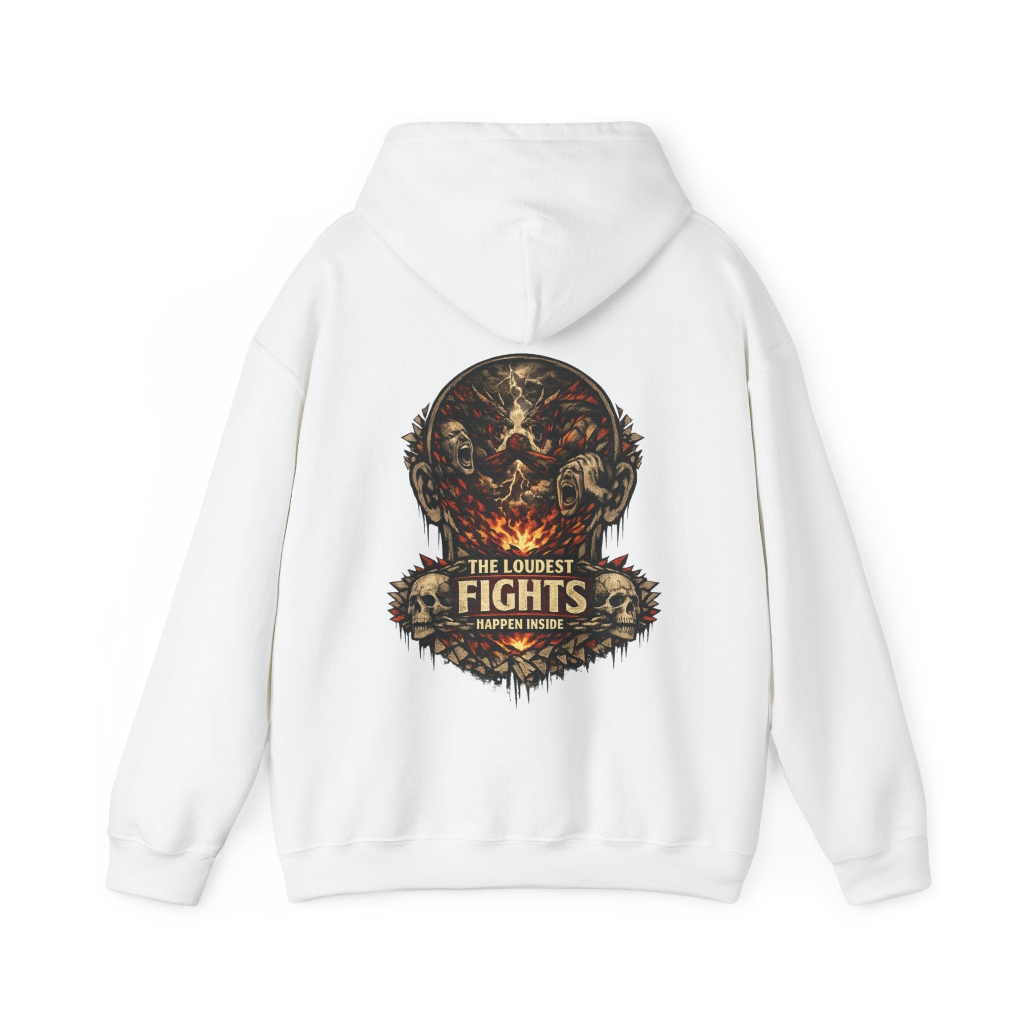 Heavyweight Hoodie — “The Loudest Fights Happen Inside” Graphic Back Print - EMBRACE YOUR DEMONS