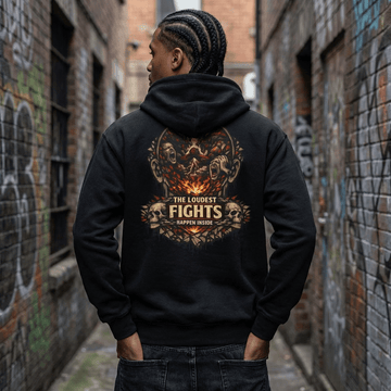 Hoodie — 'The Loudest Fights Happen Inside' Gothic Skull Graphic Pullover - EMBRACE YOUR DEMONS