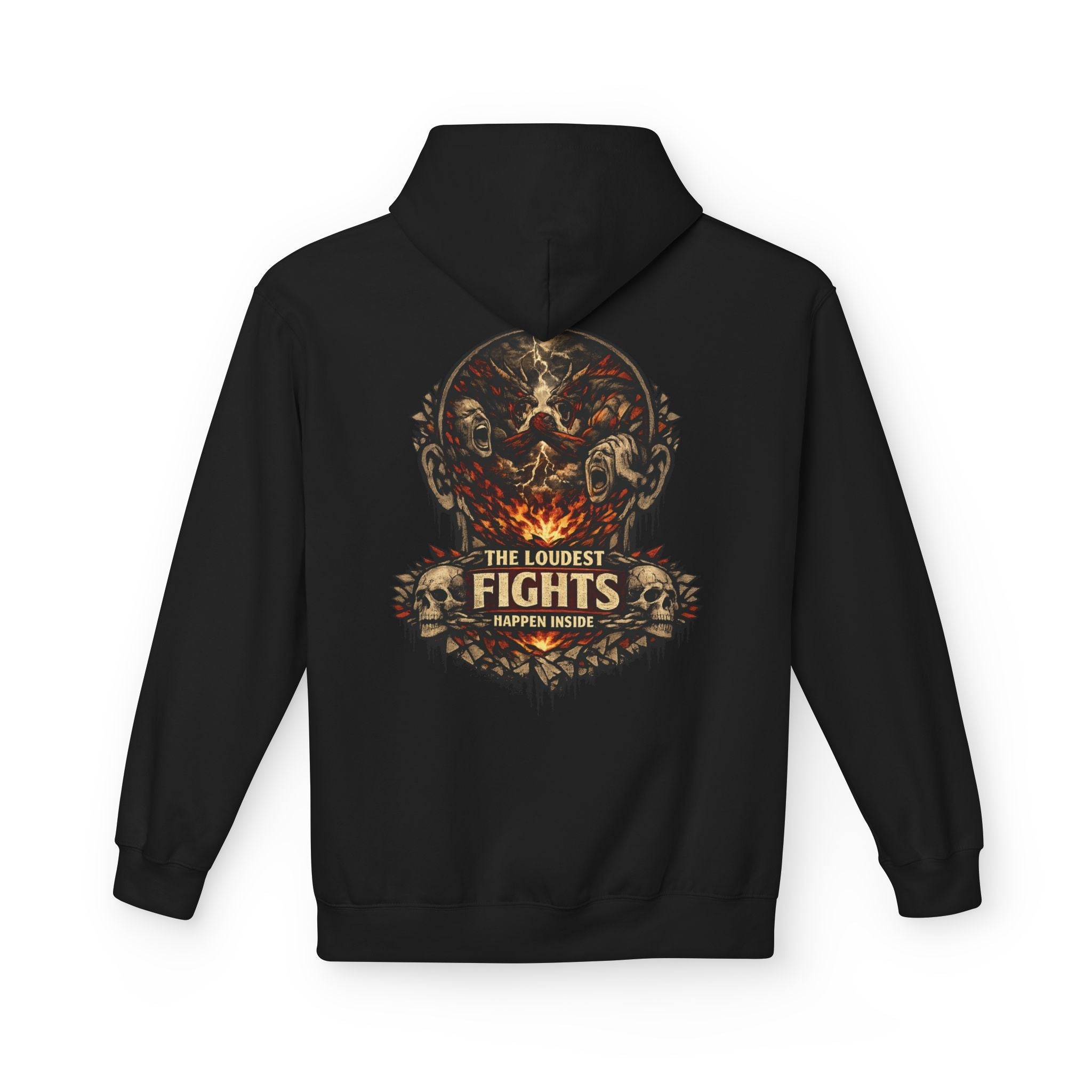 Hoodie — 'The Loudest Fights Happen Inside' Gothic Skull Graphic Pullover - EMBRACE YOUR DEMONS