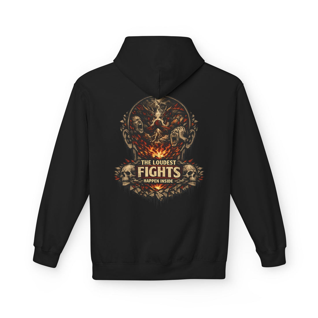 Hoodie — 'The Loudest Fights Happen Inside' Gothic Skull Graphic Pullover - EMBRACE YOUR DEMONS