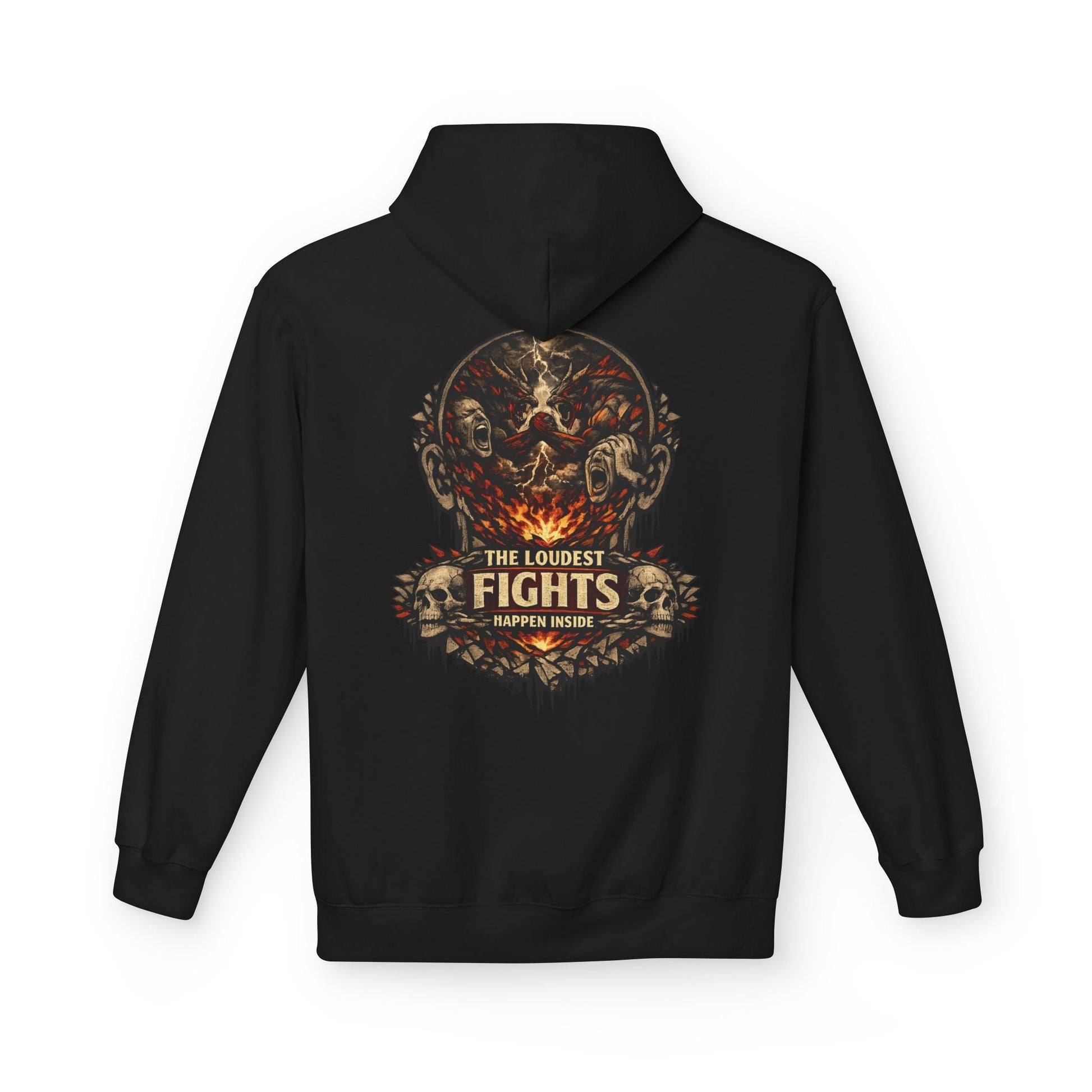 Hoodie — 'The Loudest Fights Happen Inside' Gothic Skull Graphic Pullover - EMBRACE YOUR DEMONS