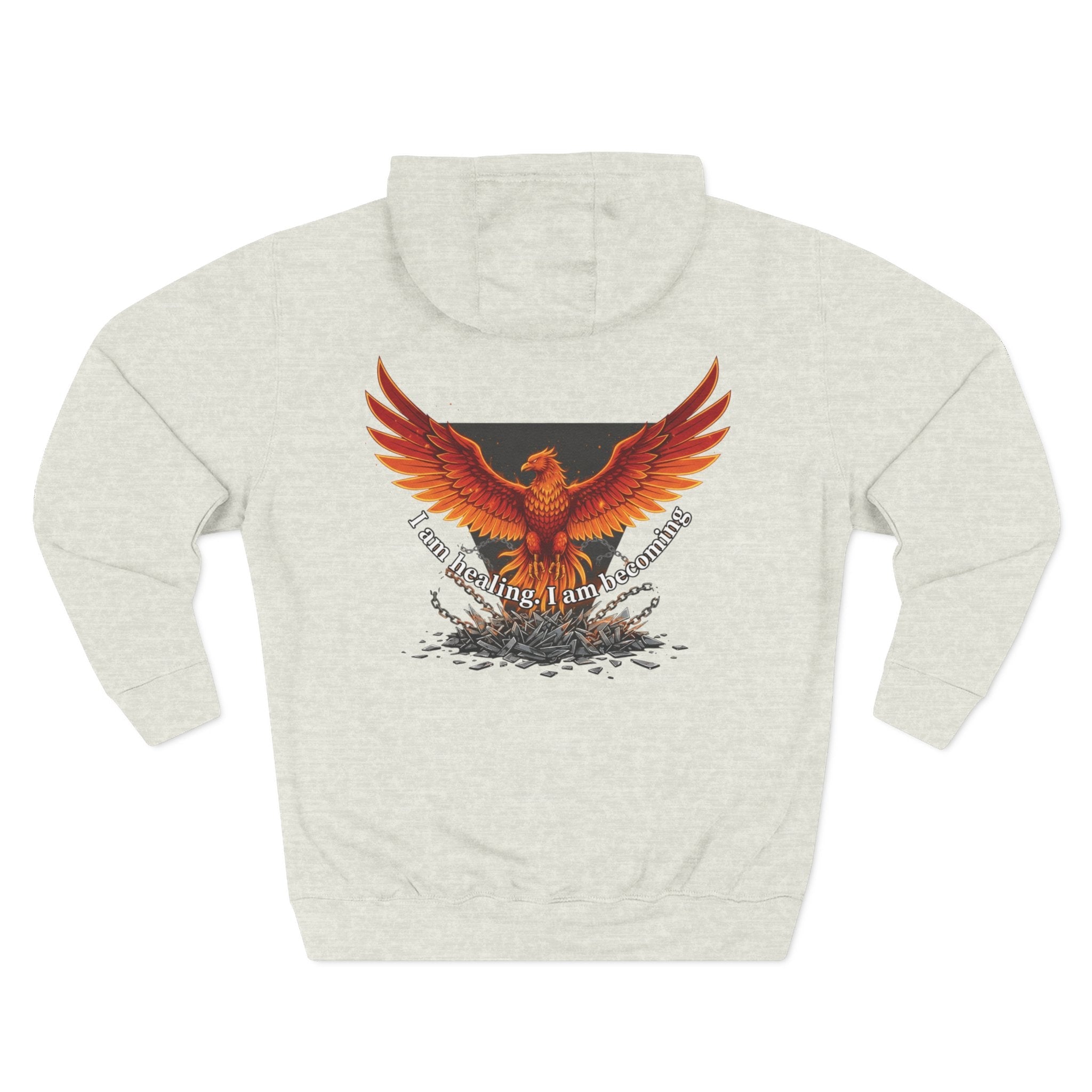 Phoenix Rising Fleece Hoodie — "I Am Healing, I Am Reclaimed" Graphic - EMBRACE YOUR DEMONS