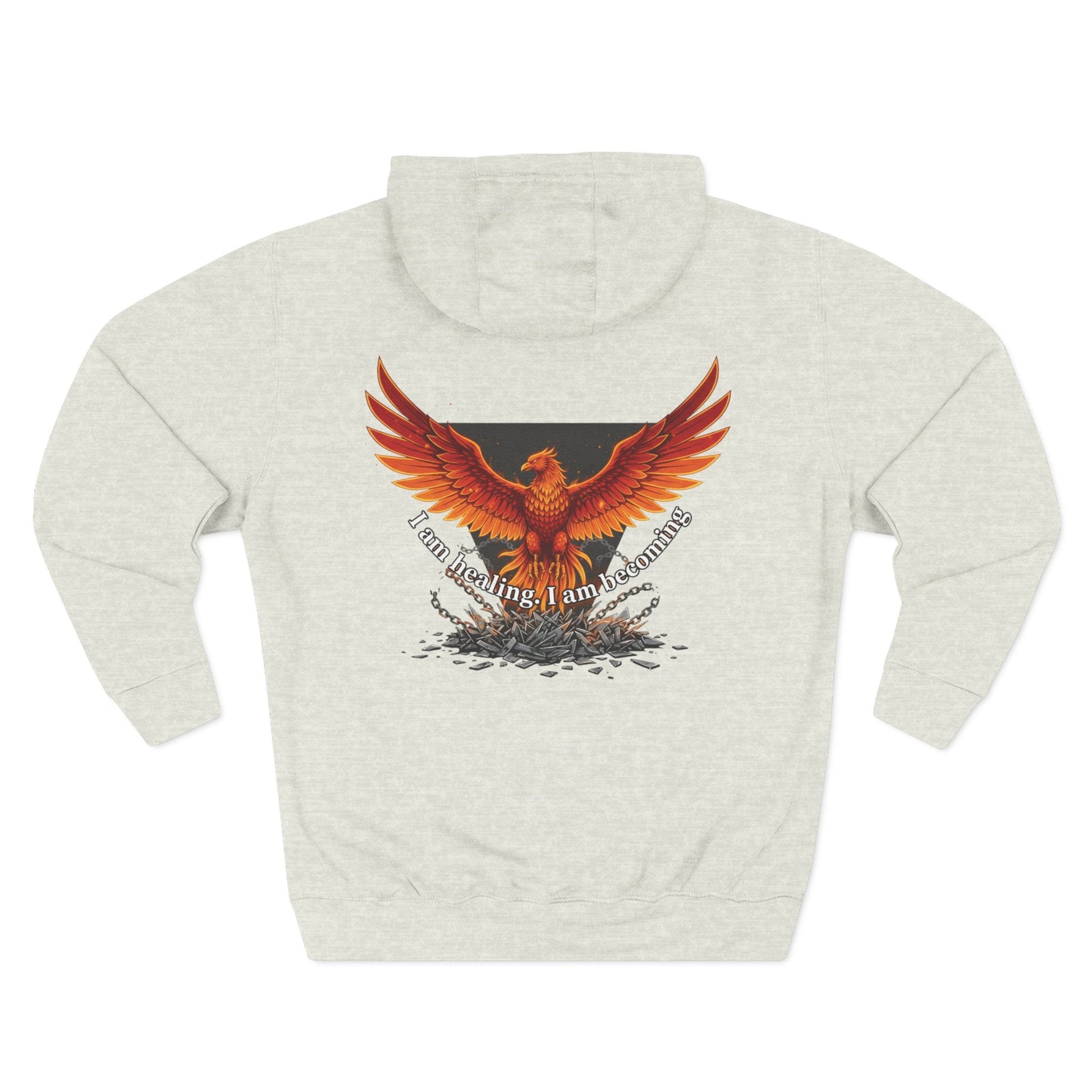 Phoenix Rising Fleece Hoodie — "I Am Healing, I Am Reclaimed" Graphic - EMBRACE YOUR DEMONS