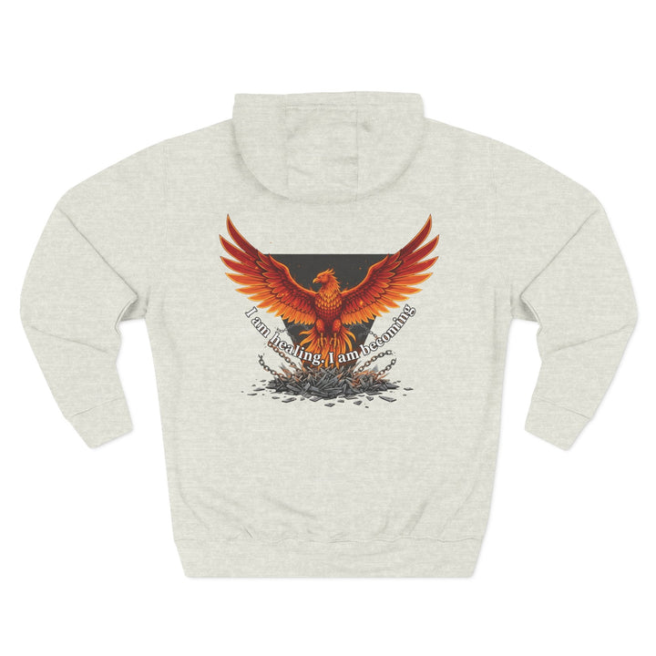 Phoenix Rising Fleece Hoodie — "I Am Healing, I Am Reclaimed" Graphic - EMBRACE YOUR DEMONS