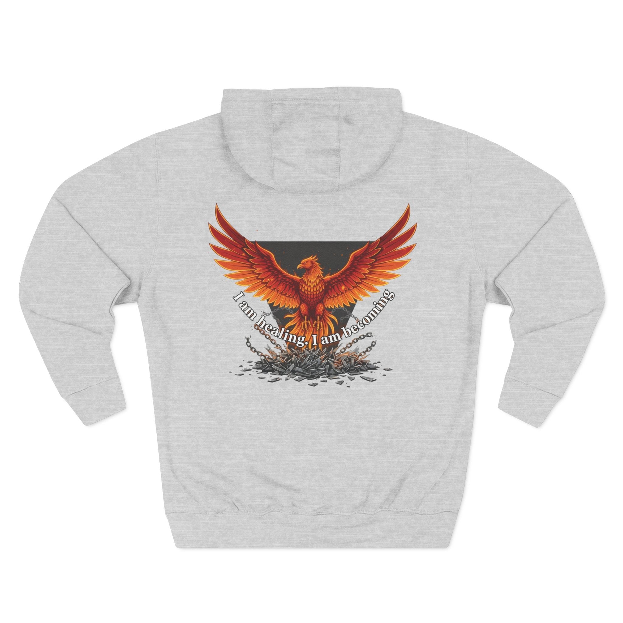 Phoenix Rising Fleece Hoodie — "I Am Healing, I Am Reclaimed" Graphic - EMBRACE YOUR DEMONS