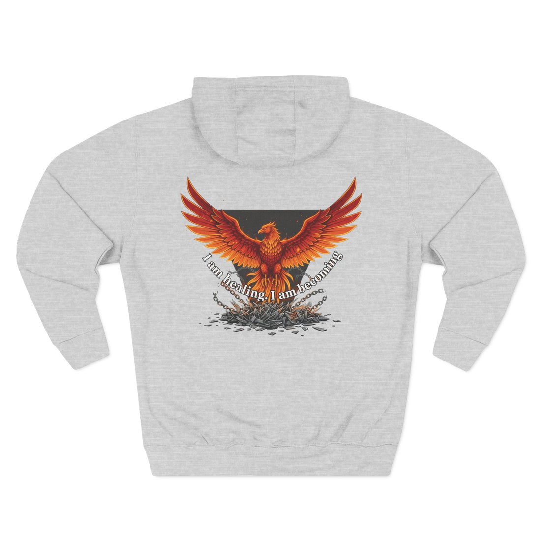 Phoenix Rising Fleece Hoodie — "I Am Healing, I Am Reclaimed" Graphic - EMBRACE YOUR DEMONS
